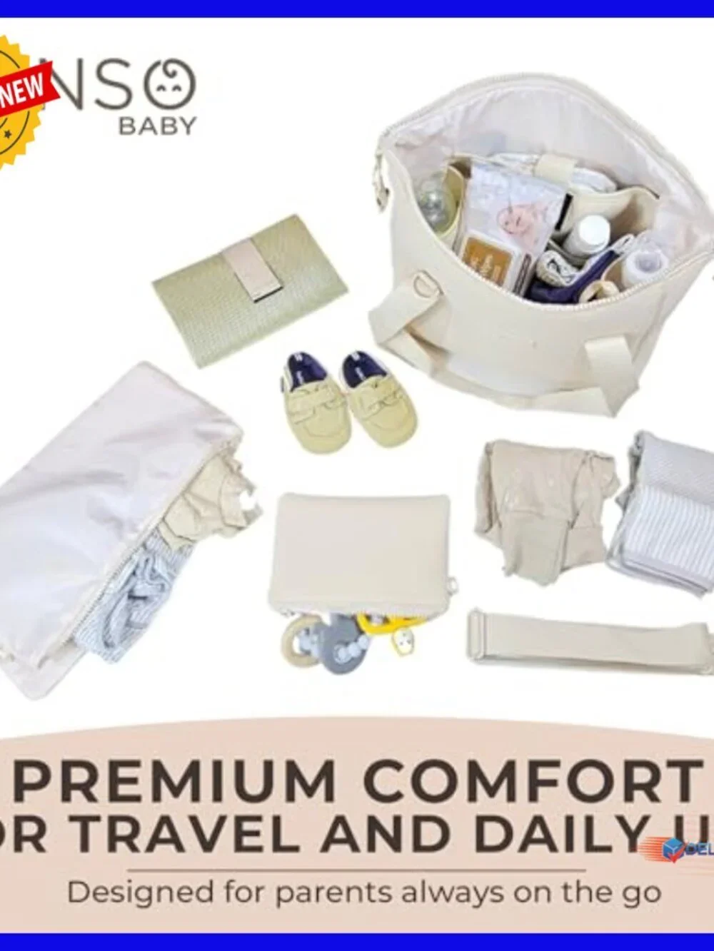 Lightweight Neoprene Diaper Tote with Changing Pad, Water-Resistant
